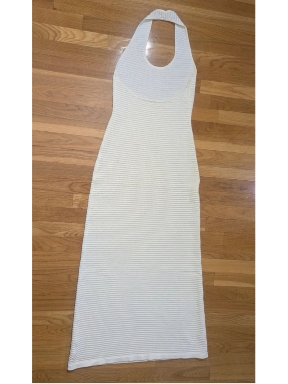COMMENSE Semi-Sheer Knit Backless Dress Ivory White Halter Neck Maxi Medium - Picture 7 of 13